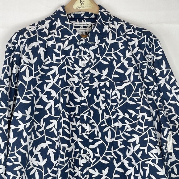 Amazon Essentials Men's Sz XL Blue long sleeved linen cotton shirt regular fit - Picture 10 of 14